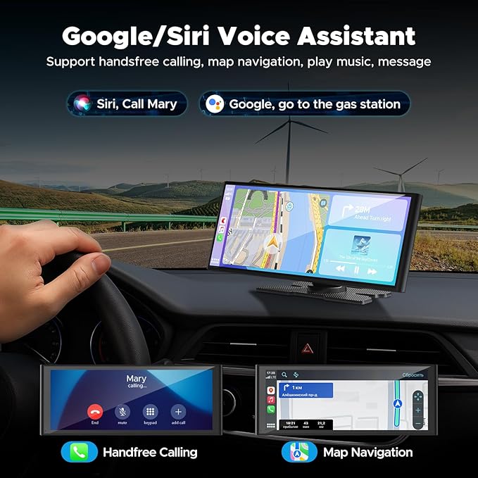 Volam 9.26'' Carplay Screen for Car with 4K Dash Cam, Compatible with Apple Carplay & Android Auto, Carplay with 1080p Backup Camera, Mirror Link, Loop Recording, GPS Navigation