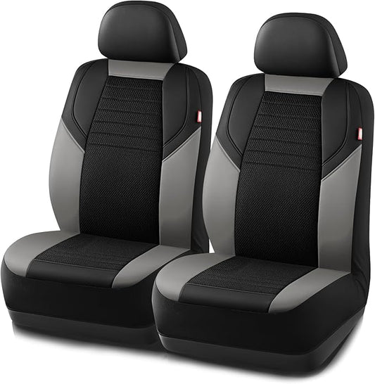 Rubbermaid Car Seat Cover, Leather & Air-Cool Mesh Front Seat Cover, Airbag Compatible, Slip-On Installation, Automotive Seat Cover Universal Fit for Most Cars, Trucks, SUVs-Gray