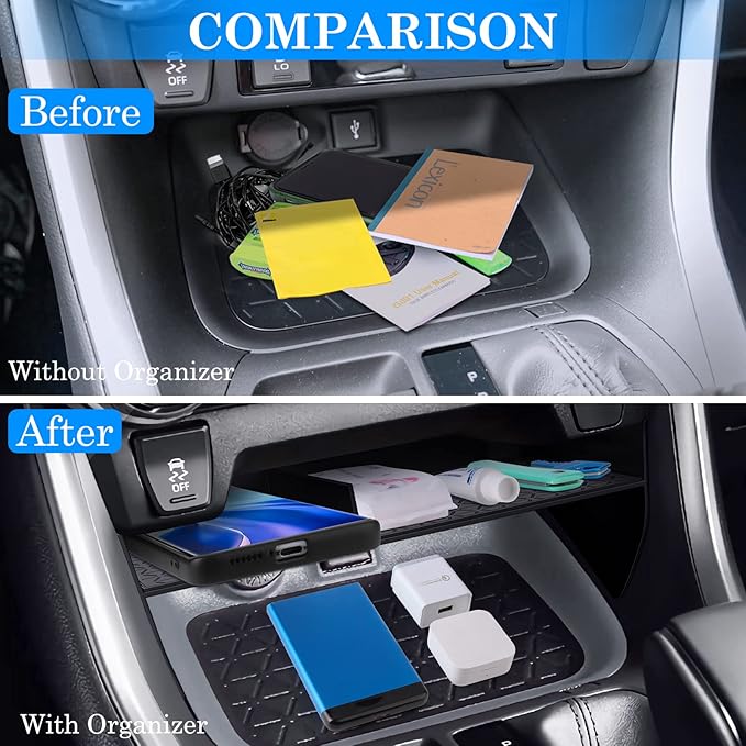 Upgraded Center Console Organizer Compatible with Toyota RAV4 2025 2024 2023 2022-2019 Interior Accessories, Armrest Storage Box, Dash Storage Tray(Not for New 10.5'' Multimedia Display)-3pcs