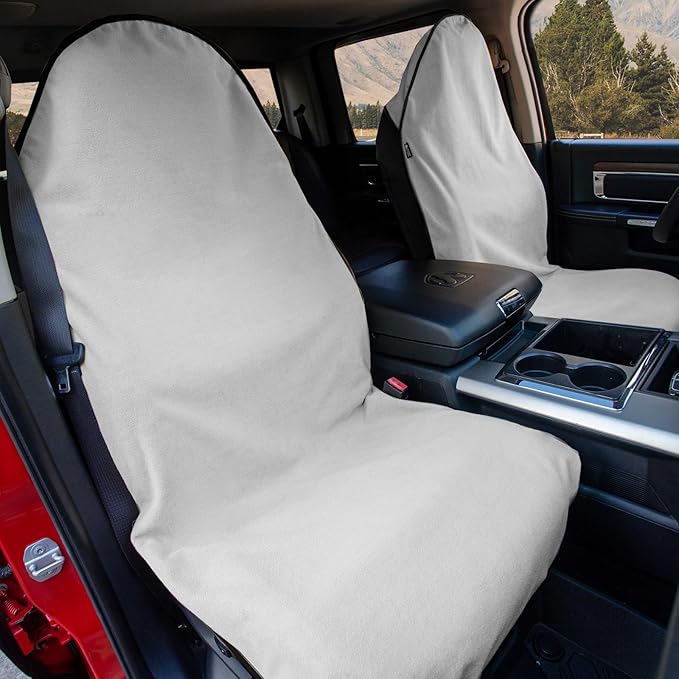Leader Accessories 2pcs White Waterproof Towel Auto Car Seat Cover Protector Machine Washable - Fit Yoga Running Crossfit Athletes Beach Swimming Outdoor Sports