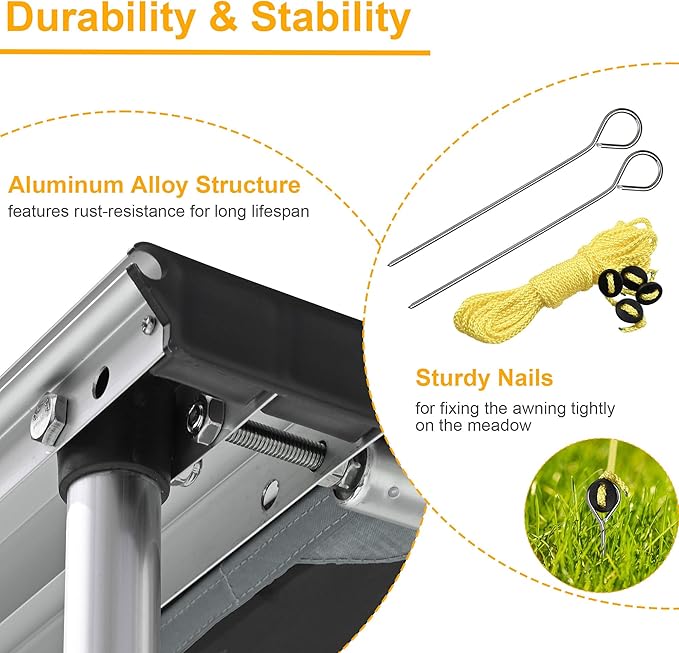 Yescom Ripstop Vehicle Awning 8.2x8.2' Retractable Car Side Roof Rack Overlanding Shade for RV SUV Truck Tailgate Outdoor Camping Travel Gray