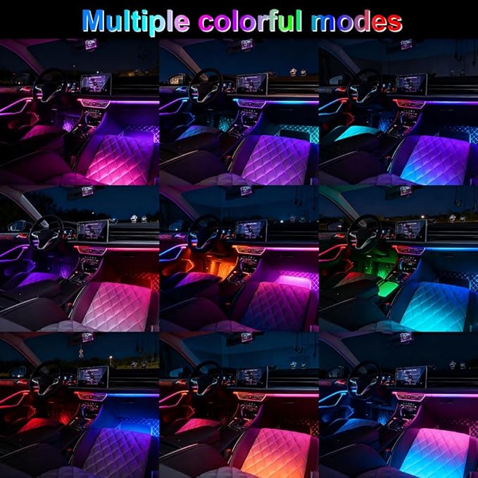 Acrylic Interior Car Ambient Lighting Kits, LED Strip Lights with Wireless APP, Neon Fiber Optic Lights Function LED Strip for Car with Music Modes (18 in 1)