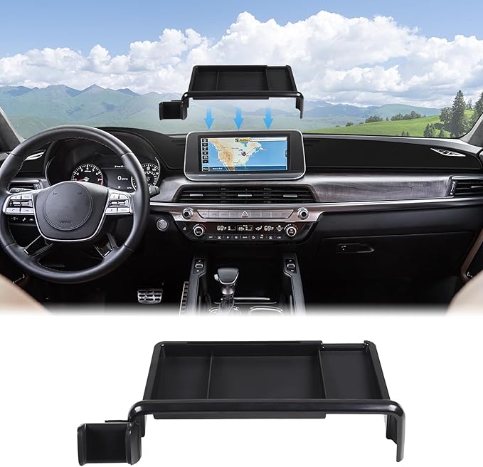 Aunginsy Center Console Dash Storage Tray with Phone Holder Compatible with Kia Telluride 2020-2022 Dashboard Storage Box Organizer Mobile Phone Mount Bracket Dash Storage Tray Interior Accessories