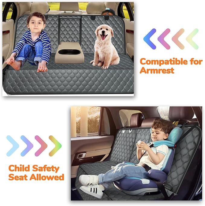 URPOWER Dog Car Seat Cover for Back Seat - Waterproof Bench Seat Cover Fits Middle Armrest for Cars, SUVs & Small Trucks, Nonslip Backseat Dog Covers Rear Seat Protector for Pets and Child