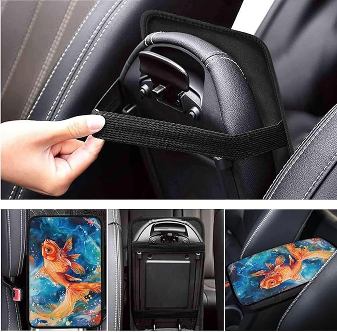 Dazzle Goldfish Print Elastic Steering Wheel Protector for Men Women Auto Interior Accessories 6 Pcs Cup Coaster Cars Handbrake Cover Fit Truck Van SUV