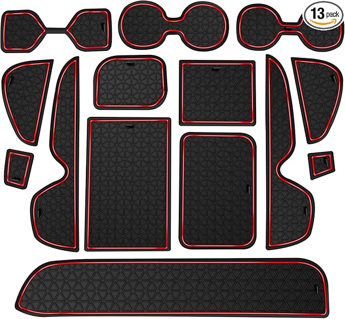 Premium Liner Mat Accessories Compatible with Toyota RAV4 2019-2024 and 2021-2024 RAV4 Prime, Custom Fit Cup Holder, Door Pocket and Center Console Inserts (Red Trim, 14-PCS)