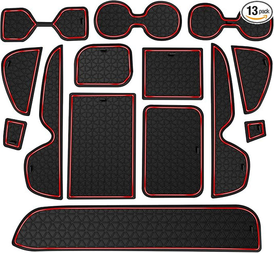 Premium Liner Mat Accessories Compatible with Toyota RAV4 2019-2024 and 2021-2024 RAV4 Prime, Custom Fit Cup Holder, Door Pocket and Center Console Inserts (Red Trim, 14-PCS)