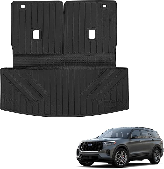 Sze Cargo Mat with Backrest Mats for 2020-2025 Ford Explorer Trunk Mat TPE Seats Back Mat All Weather Cargo Liner for Ford Explorer Accessories (Cargo Mat+Backrest Mat)