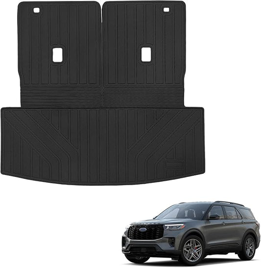 Sze Cargo Mat with Backrest Mats for 2020-2025 Ford Explorer Trunk Mat TPE Seats Back Mat All Weather Cargo Liner for Ford Explorer Accessories (Cargo Mat+Backrest Mat)