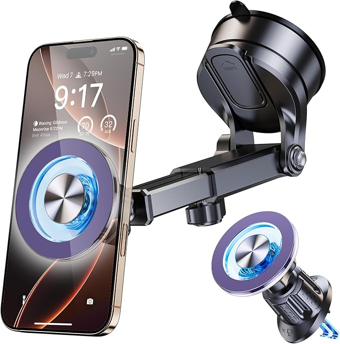 for MagSafe Magnetic Phone Holder for Car [2025 Upgraded Strongest Magnet] Car Mount Cell Stand for Dashboard Windshield Vent Compatible with iPhone 17/16/15/14/13/12 Android etc-Purple