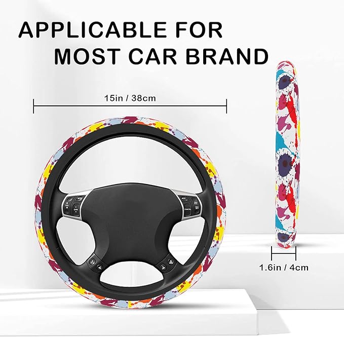 Unique Colorful Hippie Graffiti Steering Wheel Cover for Women Anti-Slip Universal Car Accessories 15 inch Steering Wheel Protector Fit Auto SUV Sedan Vans Trucks