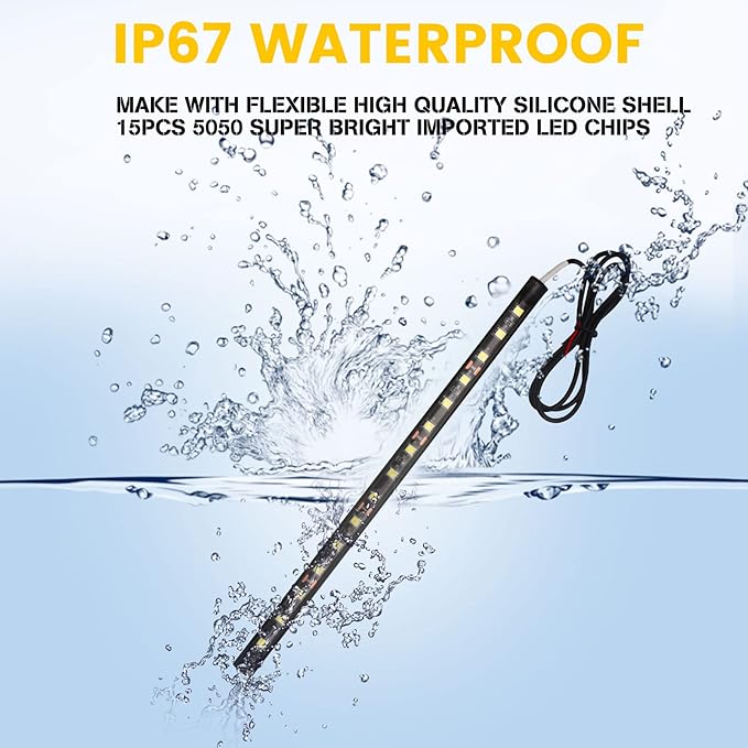 YM E-Bright Led Strip Lights for Cars 27CM 5050 15SMD 300Lumen Waterproof Car Underglow Lights- Motorcycles Golf Cart Boat Led Interior Exterior Lights Strip Decoration DC-12V Ice Blue,Pack of 4