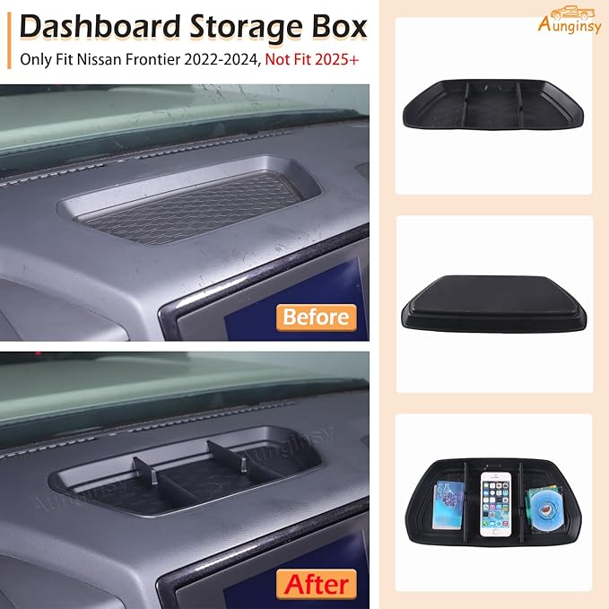 Aunginsy Center Console Organizer Tray Kit Compatible with Nissan Frontier 2022 2023 2024 Pickup Truck Armrest Storage Box & Dashboard Table Tray Storage Box Phone Holder Insert Non-Slip Accessories
