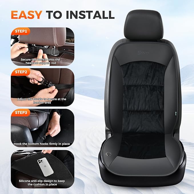 FLORICH Winter Car Seat Cover Furry Seat Cushion for Car Driver or Passenger Seat Cushion Front Car Seat Covers for Full Back Universal Fit for Car SUV Truck Van, Black, 1PCS