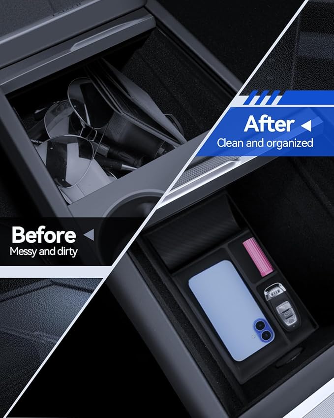 5-Pcks for Model Y Console Armrest Tray+ Cup Holder+ Wireless Charging Mat+ Organizer*2 2025 Model Y& 2024 Model 3 Accessories Armrest Tray Middle Storage Box Insert Container