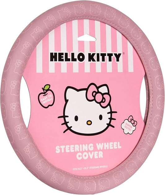 Sanrio Hello Kitty Pink Car Steering Wheel Cover, Universal Fit Cute Car Accessories for Women Stylish Decor Gifts Hello Kitty Accessories - Fits Standard Wheels 14.5"-15"