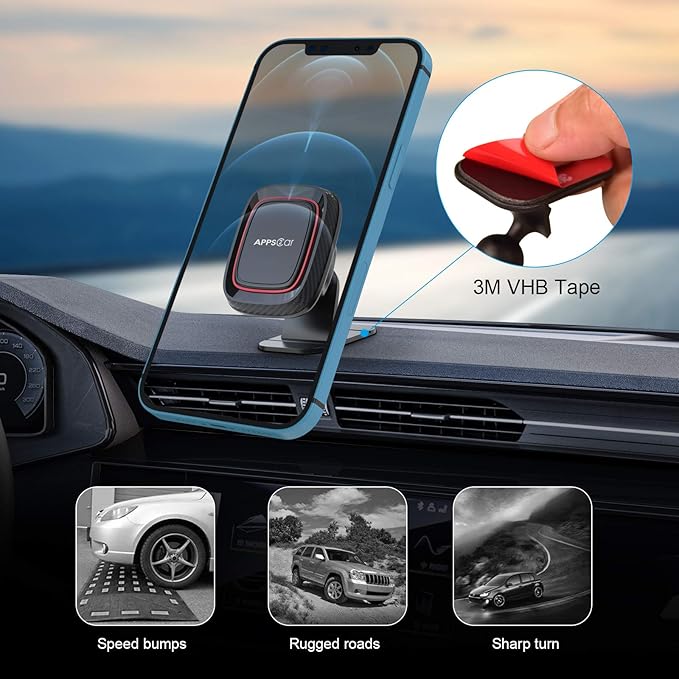 APPS2Car Magnetic Phone Holder for Car, Dashboard Magnetic Car Mount, 360° Rotation Magnet Phone Mount with Strong VHB Adhesive, for All Cell Phones
