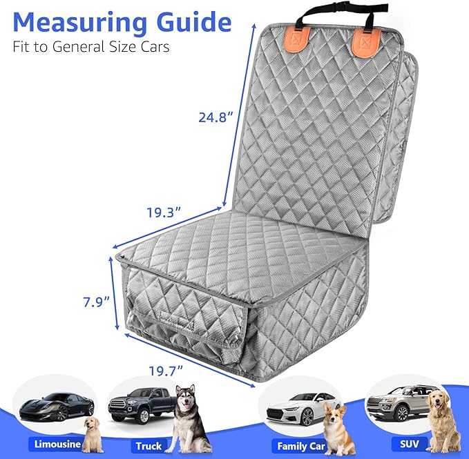 PETICON Front Seat Cover 2 Pack, Full Protection Dog Car Seat Cover with Side Flaps, Nonslip Scratchproof Captain Chair Seat Cover Fits for Cars, Trucks, SUVs, Jeep (Gray)