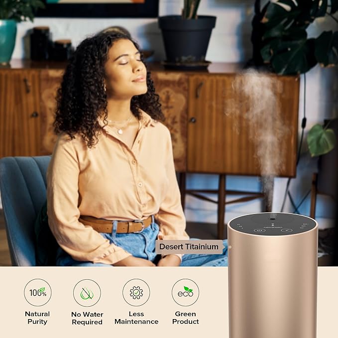 Airversa Waterless Essential Oil Diffuser Starter Kit with 30mL Sandal Lux Fragrance Oil, Battery Operated Mini Scent Air Machine Portable Diffuser for Home Car Office, Black ADX Kit