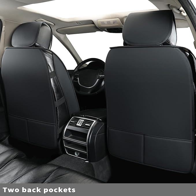 Leather Car Seat Covers Full Set,Universal Fit for Most Cars,SUV,Sedans and Pick-up Trucks,Automotive Vehicle Faux Leather Cushion Covers for 5 Passenger Cars(Full Set,Black/Blue)