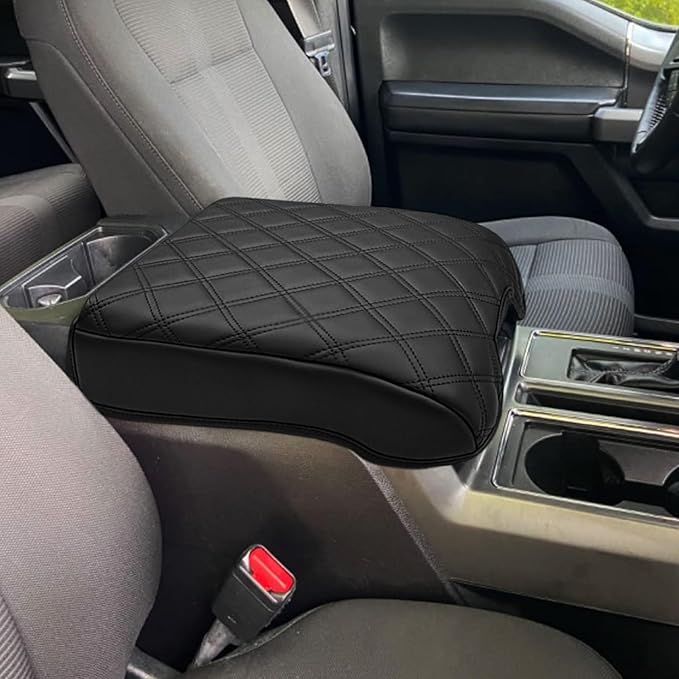 Xaido Center Console Cover for 2015-2020 Ford F150 / 2017-2022 F250 F350 F450 & 2018-2024 Expedition, Leather Armrest Protector Pad (Bucket Seat Only)