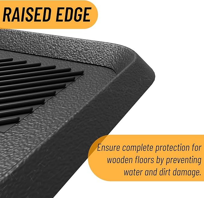 Ottomanson Heavy Duty Rubber Floor Mat – Non-Slip, Waterproof, Easy to Clean – Boot Tray Utility Mat for Shoes, Boots, Entryway, or Pet Feeding Area – Durable, Hose Washable – 16" x 32", Black