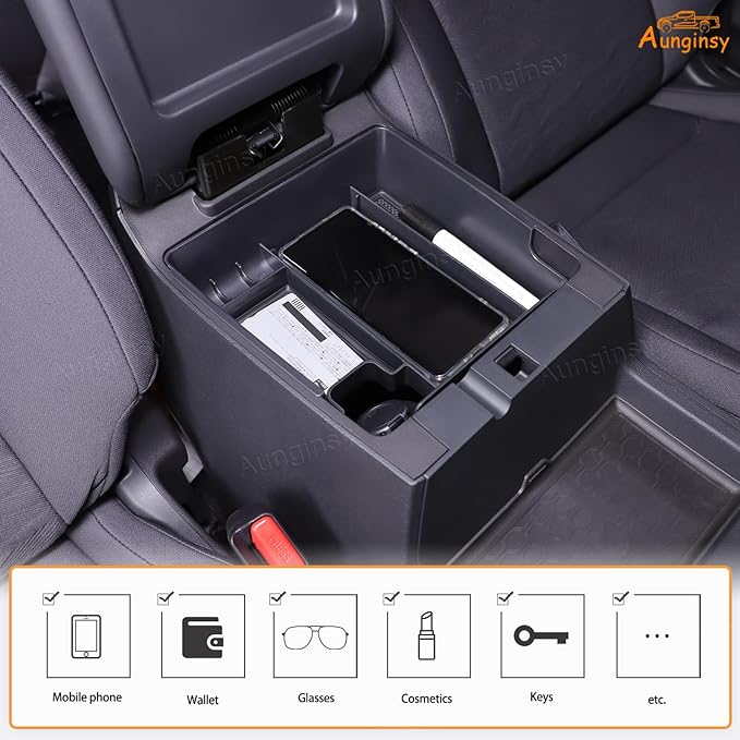 Aunginsy Armrest Box Storage Box Compatible with Nissan Frontier 2022-2024 2025 Pickup Truck Center Console Organizer Tray Armrest Storage Box Secondary Container Insert with Mat Interior Accessories