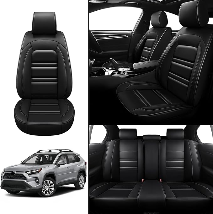 Seat Covers for Toyota Tacoma 2007-2025 | 5-Seats Leather Seat Covers, Easy to Install Automotive Seat Covers Full Set (Full Set, Black)