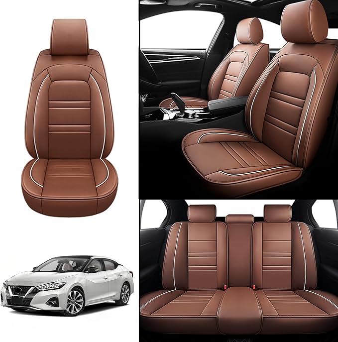 Seat Covers for Nissan Car Maxima 1999-2023 | 5-Seats Leather Seat Covers, Easy to Install Automotive Seat Covers Full Set (Full Set, Coffee)