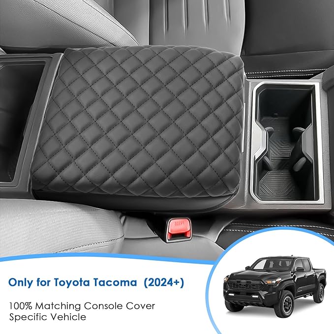 2024 2025 2026 Tacoma Center Console Cover for ToyotaTacoma (SR/SR5/TRD PreRunner/TRD Sport/TRD Off-Road/Limited/Trailhunter), Cushion&Comfy Leather Armrest Cover 2026 2025 Tacoma Accessories