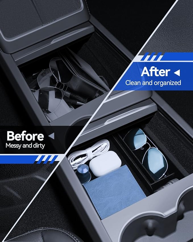 5-Pcks for Model Y Console Armrest Tray+ Cup Holder+ Wireless Charging Mat+ Organizer*2 2025 Model Y& 2024 Model 3 Accessories Armrest Tray Middle Storage Box Insert Container