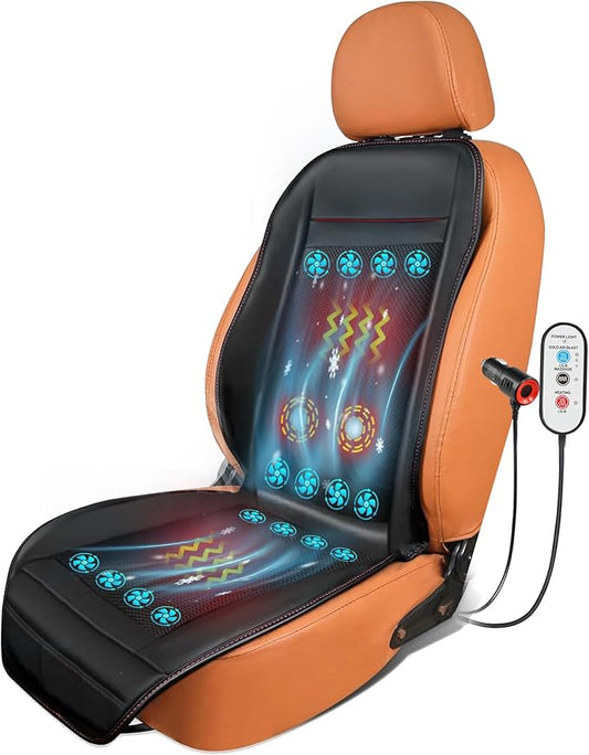 3 in 1 Winter and Cooling Car Seat Cover with Massage, Summer Cooling Seat Covers for Cars Front Seats, 12V Leather Cooling Car Seat Cushion Ventilated 16 Fans Seat Cooler (Black)