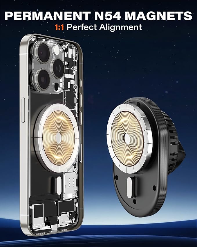 A2C for MagSafe Car Mount Charger, QI2 15W Wireless Car Charger with Semiconductor Cooler, Magnetic Car Charger for iPhone 17 16 15 14 13 12, Dash+Windshield+Vent Mount, PD 30W Adaptor Included