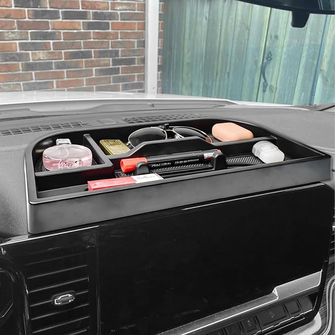 TACOBRO Interior Dashboard Storage Compatible with 2022-2025 Sierra/Silverado 1500 Accessories, 2024 2025 GMC Sierra/Chevy Silverado 2500HD/3500HD Dash Mounted Organizer Tissue Holder Tray