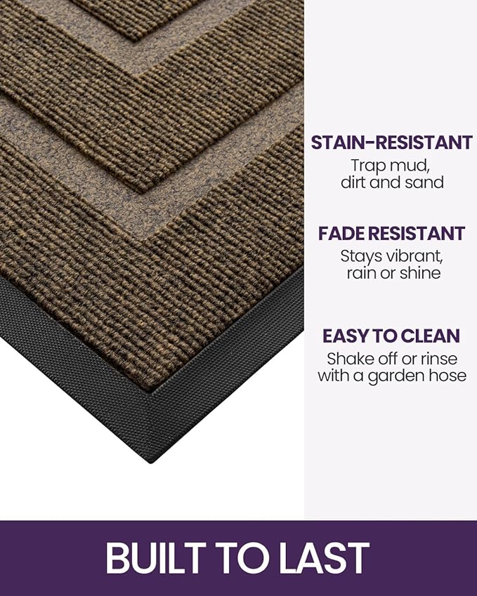 DEXI Front Door Mat Outside Entrance, Heavy Duty Rubber Backed Doormat, Stain and Fade Resistant, Low-Profile Easy Clean Entryway Floor Mats, 4x2, Rectangles Brown