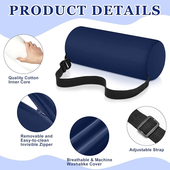 Wenqik 2 Pcs Lumbar Support Pillow Lumbar Roll Lower Pillow Office Seat Cushion with Adjustable Strap and Washable Cover for Travel Gaming Chair Car Seat Pain Relief (Blue)