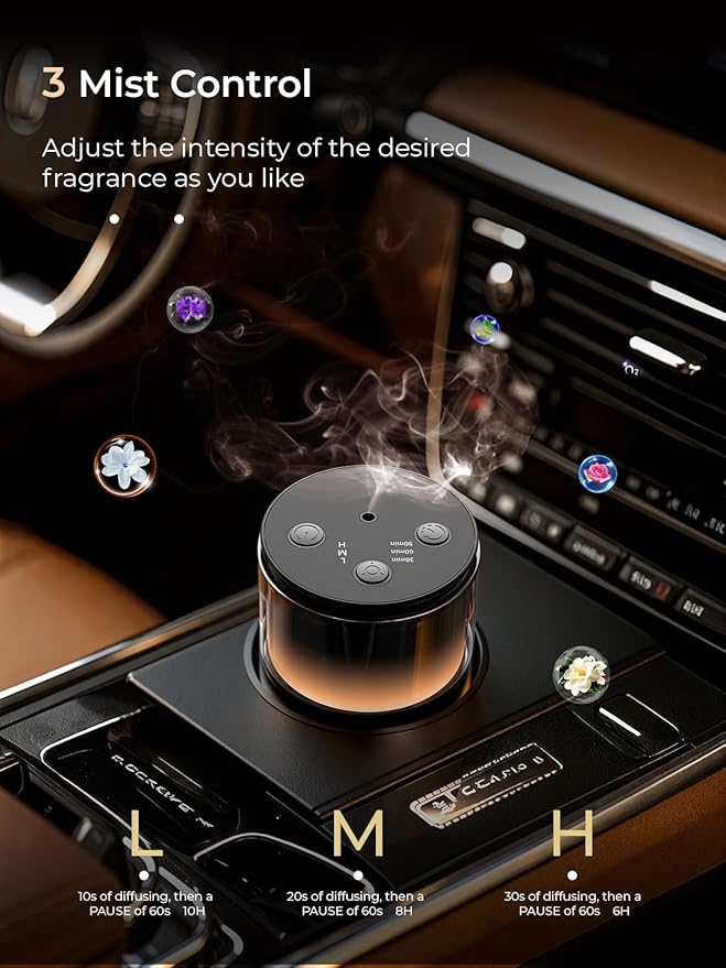 Waterless Essential Oil Diffuser: Battery Mini Scent Diffusers for Home&Car with 8 Color LED Night Light — Cool Mist Aroma Machine Deep Black