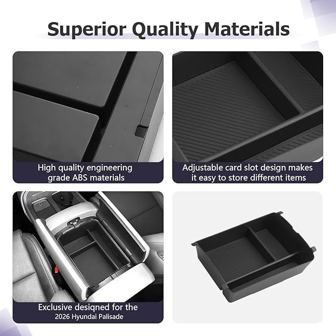 LUWU 2026 Palisade Center Console Organizer Compatible with 2026 Hyundai Palisade Accessories Armrest Console Organizer Upper Armrest Insert Tray Palisade LX3 2026 Accessories Black (Only for 7-Seat)