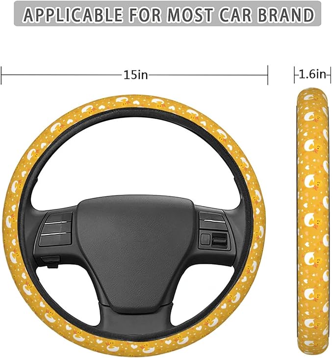Yellow Cute Duck Steering Wheel Covers Anti-Slip Elasticity Car Accessories Steering Wheel Protector Universal 15 Inch for Cars SUV Vehicle Truck