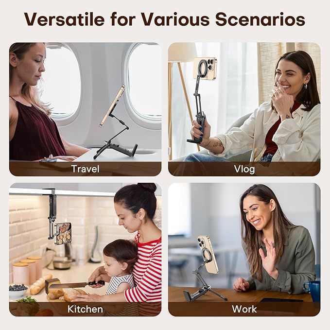 [2 Pack] OMOTON 360°Rotating for MagSafe Tripod, Adjustable Aluminum Magnetic Phone Tripod for iPhone 17/16/15/14 Pro Max Air, Foldable Cell Selfie Stick Fits Vlog, Gym, Travel Essentials Accessories