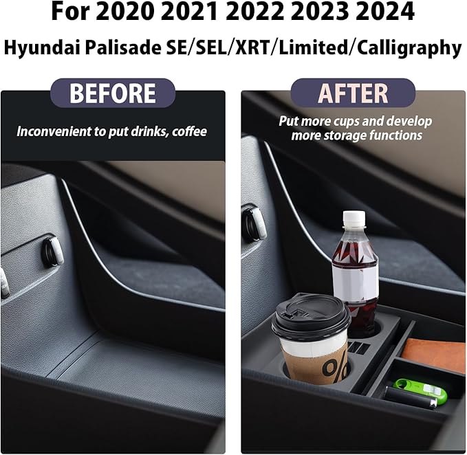 2025 Palisade Lower Console Organizer for 2020 2021 2022 2023 2024 2025 Hyundai Palisade SE/SEL/XRT/Limited/Calligraphy Under Armrest Organizer Insert Tray w/Cup Holder 2025 Palisade Accessories