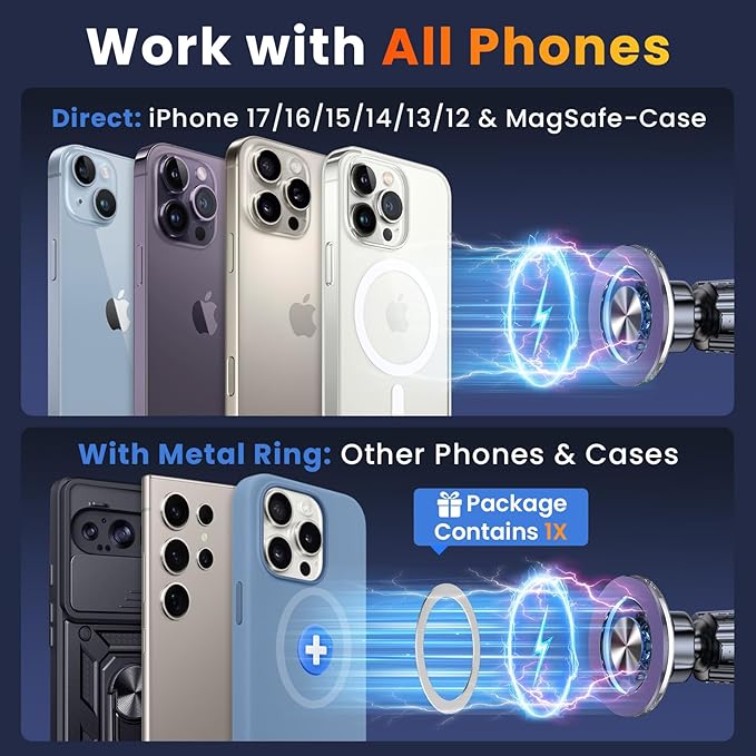 for MagSafe Magnetic Phone Holder for Car [2025 Upgraded Strongest Magnet] Car Mount Cell Stand for Dashboard Windshield Vent Compatible with iPhone 17/16/15/14/13/12 Android etc-Purple