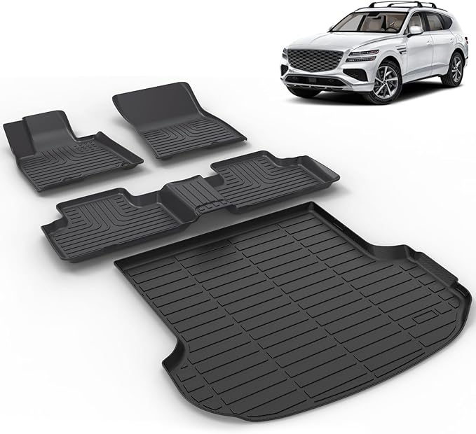 All Weather Car Floor Mats & Cargo Liner Set Fit for Genesis GV80 5 Seats (Not for Coupe Models) 2021 2022 2023 2024 2025 2026 Floor Liners Trunk Liner GV80 Cargo Mat Accessories Black