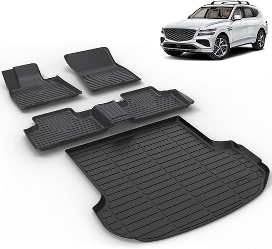 All Weather Car Floor Mats & Cargo Liner Set Fit for Genesis GV80 5 Seats (Not for Coupe Models) 2021 2022 2023 2024 2025 2026 Floor Liners Trunk Liner GV80 Cargo Mat Accessories Black