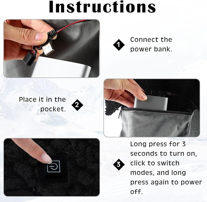 VIHOSE 2 Pack Portable Heated Seat Cushions Lambswool Heated Chair Pad 3 Heat Levels Foldable Heating Seat Pads for Car, Office Chair, Sofa, Camping, Travel, Power Bank Not Included