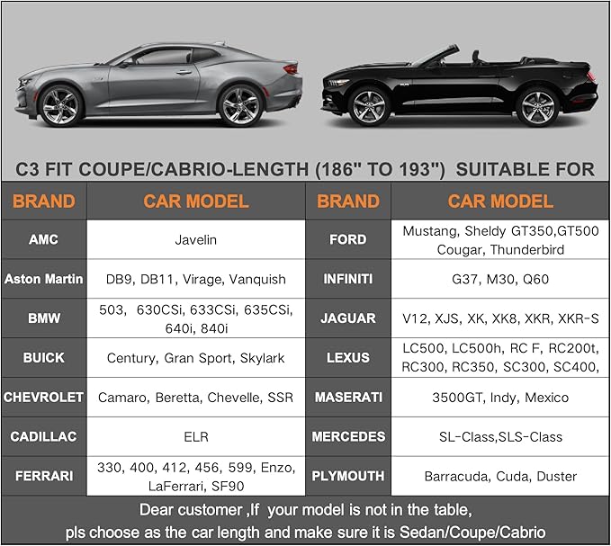 Kayme 7 Layers Car Cover Waterproof All Weather for Automobiles, Outdoor Full Coupe Cover Rain Sun UV Protection, Universal Fit for Ford Mustang, Chevy Camaro, Jaguar XK, XKR, Etc. (186-193 inch)