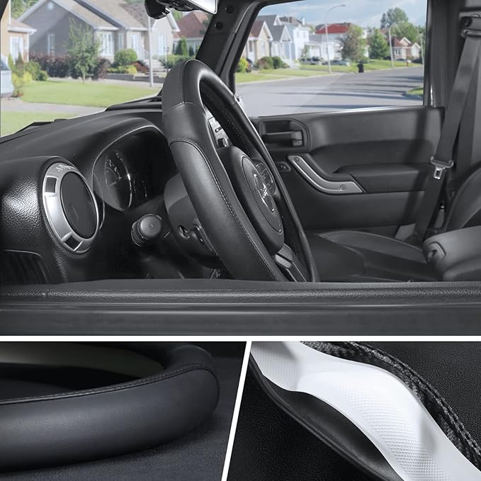 SEG Direct Car Steering Wheel Cover Large Size for F150 F250 F350 Ram 4Runner Tacoma Tundra Range Rover with 15 1/2 inches-16 inches Outer Diameter, Black Microfiber Leather