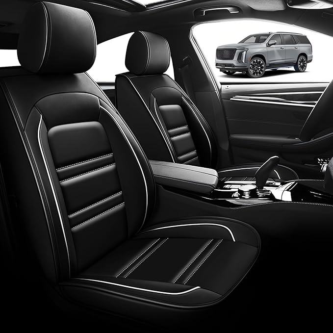 Seat Cover for Cadillac Escalade 2000-2025 | Car Seat Covers Front Seats, Waterproof Seat Protectors, Automotive Front Seat Covers (Front Seat, Black&White Line)