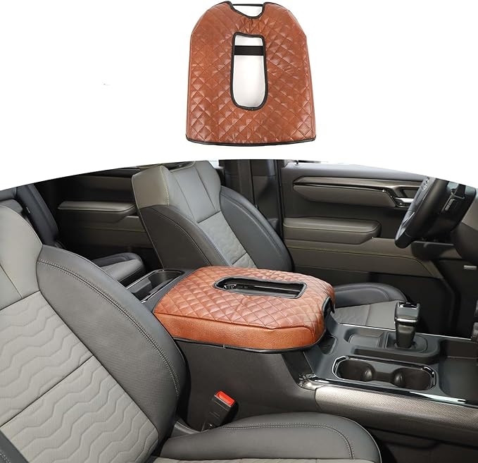RT-TCZ for Silverado Center Console Cover Armrest Pad for Chevy Silverado Suburban Tahoe for GMC Yukon Sierra 2019 Up Brown Interior Accessories