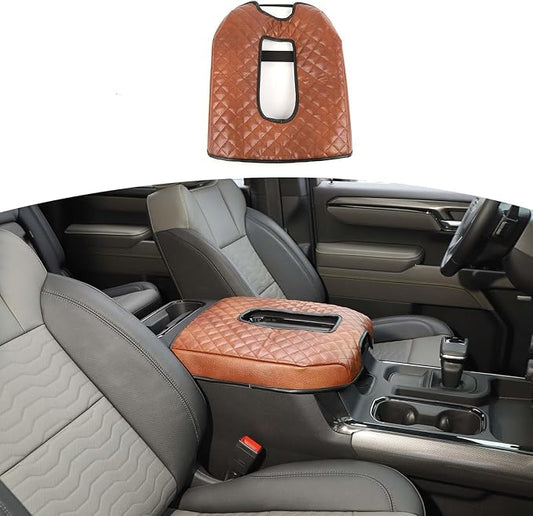 RT-TCZ for Silverado Center Console Cover Armrest Pad for Chevy Silverado Suburban Tahoe for GMC Yukon Sierra 2019 Up Brown Interior Accessories